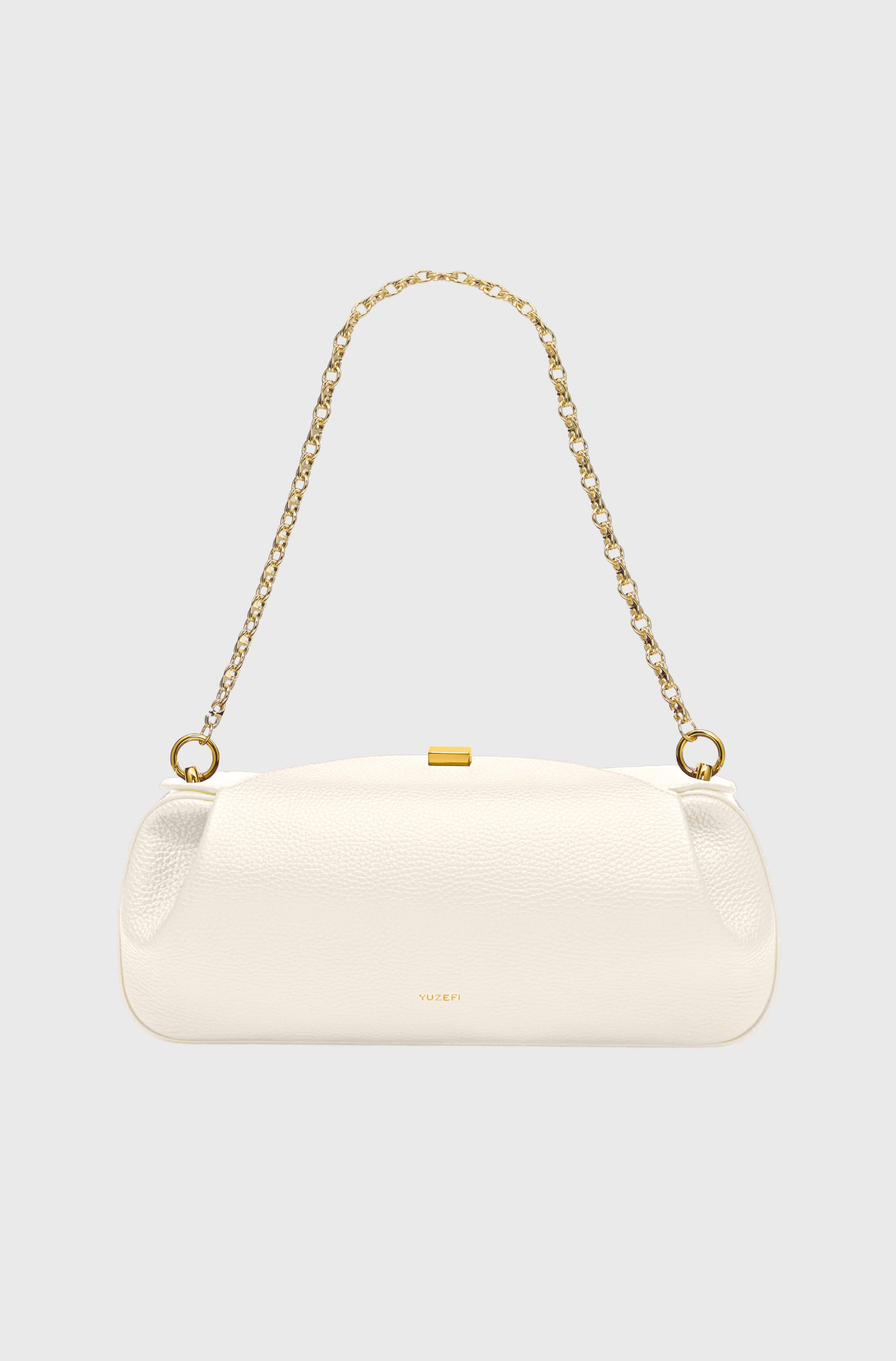OYSTER CLUTCH - BIANCO PEBBLE GRAINED LEATHER