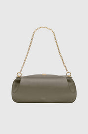 OYSTER CLUTCH - TAUPE PEBBLE GRAINED LEATHER