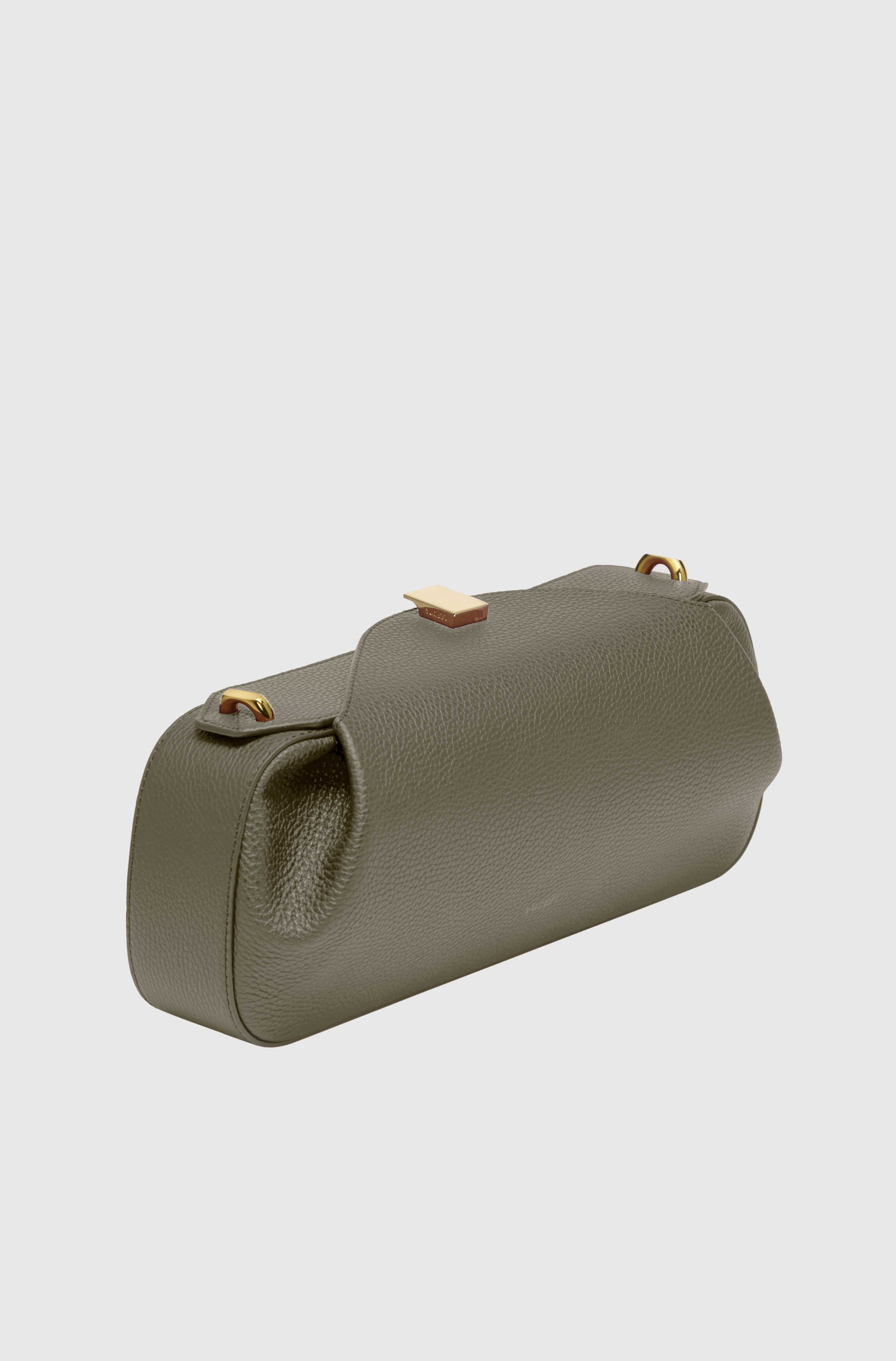 OYSTER CLUTCH - TAUPE PEBBLE GRAINED LEATHER