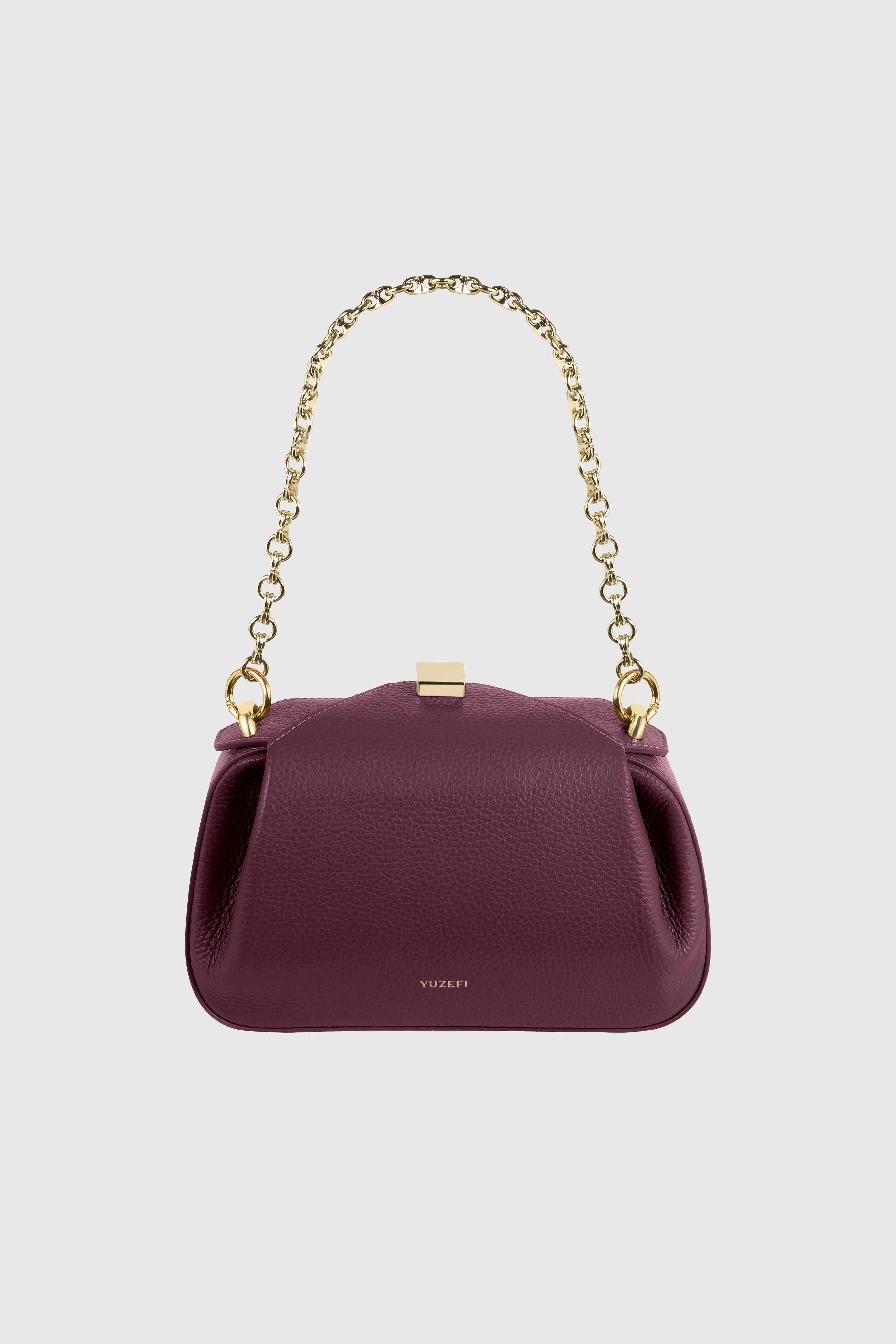 OYSTER MINI CLUTCH - WINE PEBBLE GRAINED LEATHER