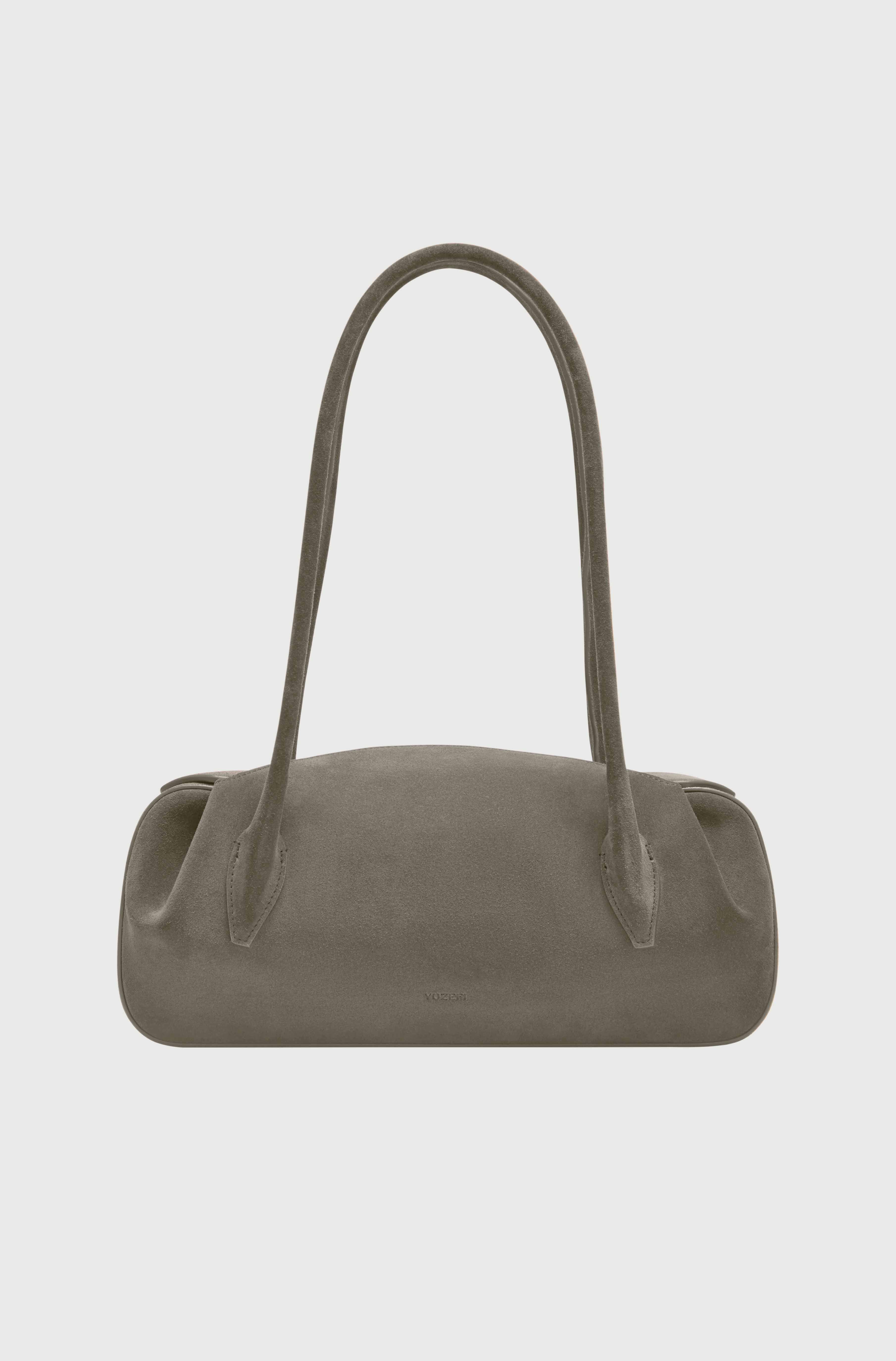 Taupe suede handbag sale