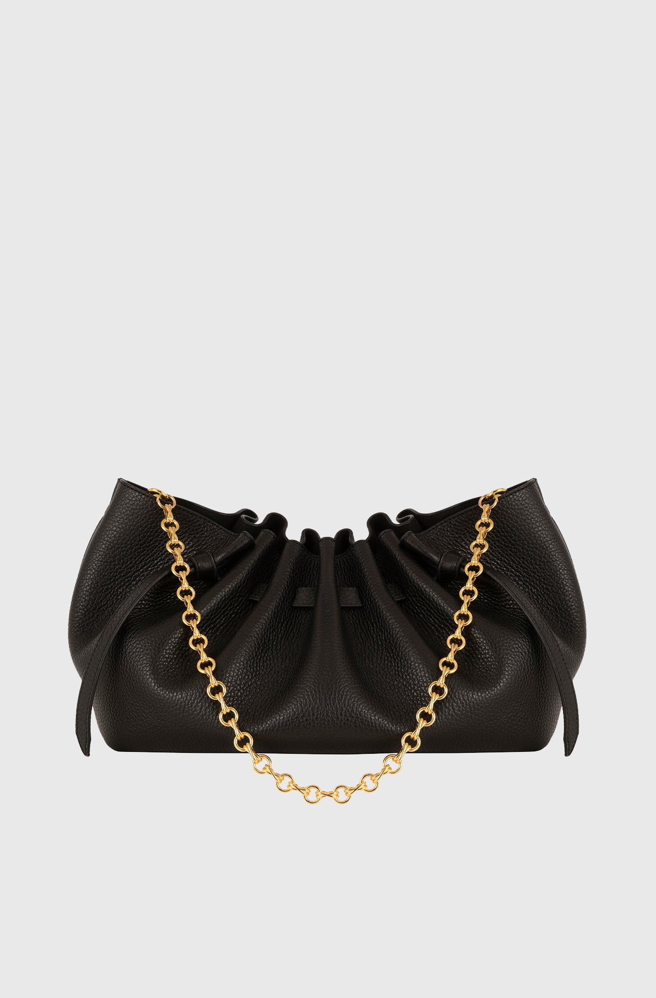 SCALLOP CLUTCH BLACK PEBBLE GRAINED LEATHER