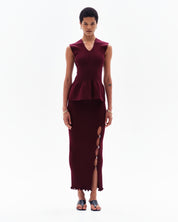 IRALYN RIB SPLIT SKIRT - BORDO