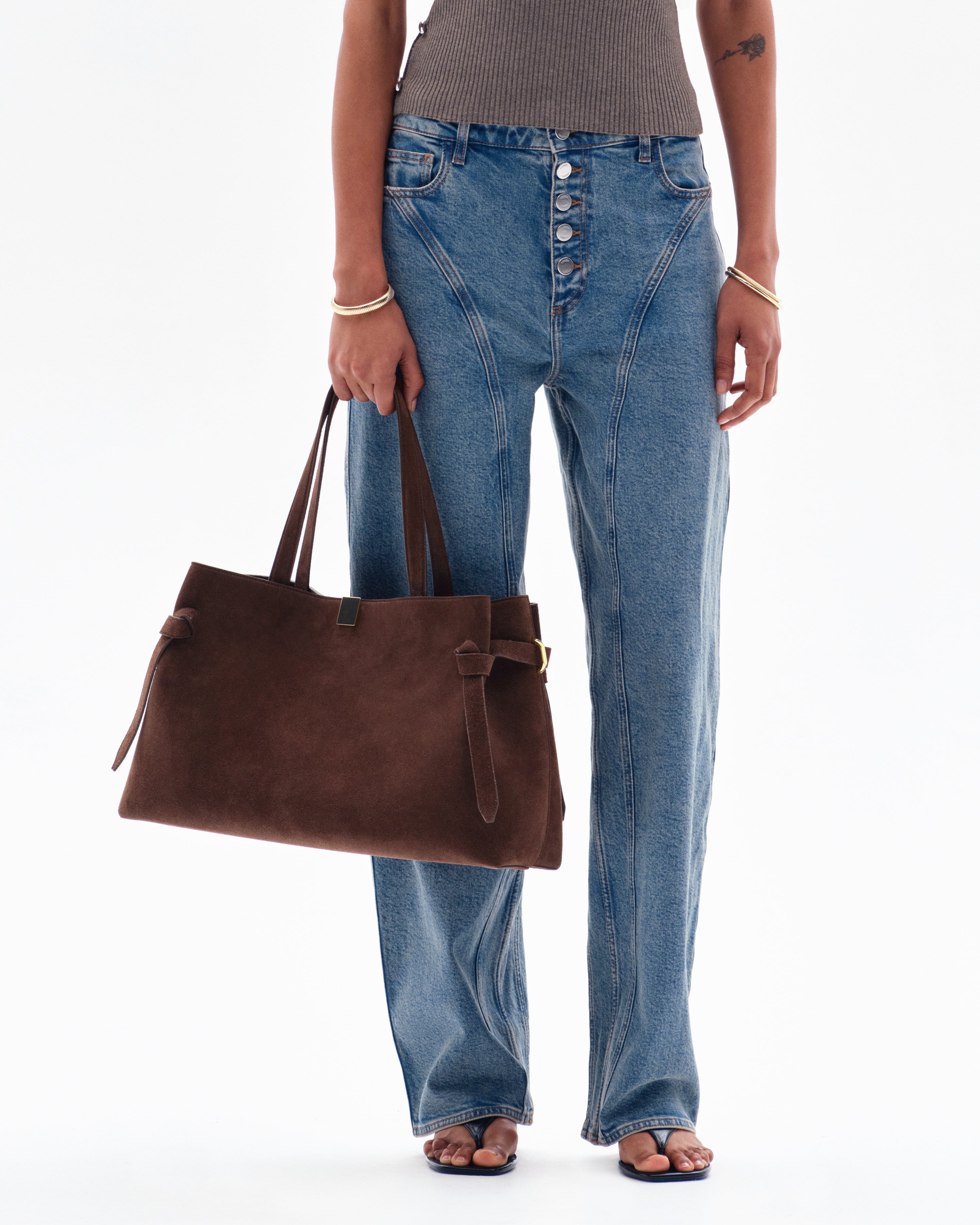 GYOZA TOTE - CHOCOLATE SUEDE