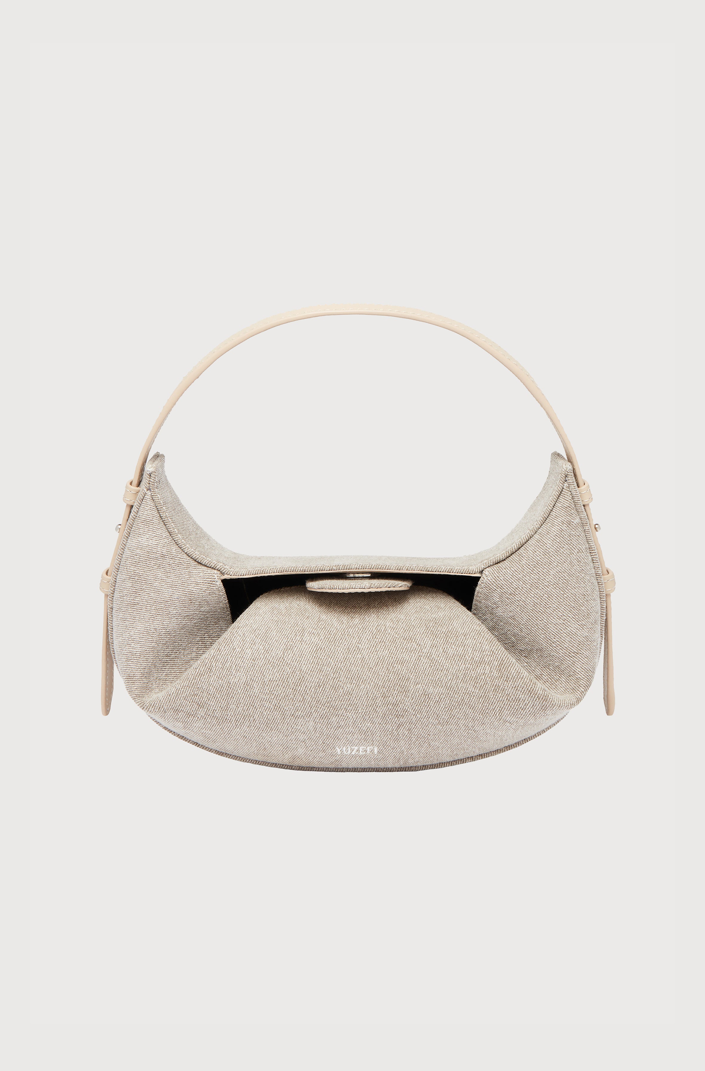 Mini Fortune Cookie Bag in Beige Leather
