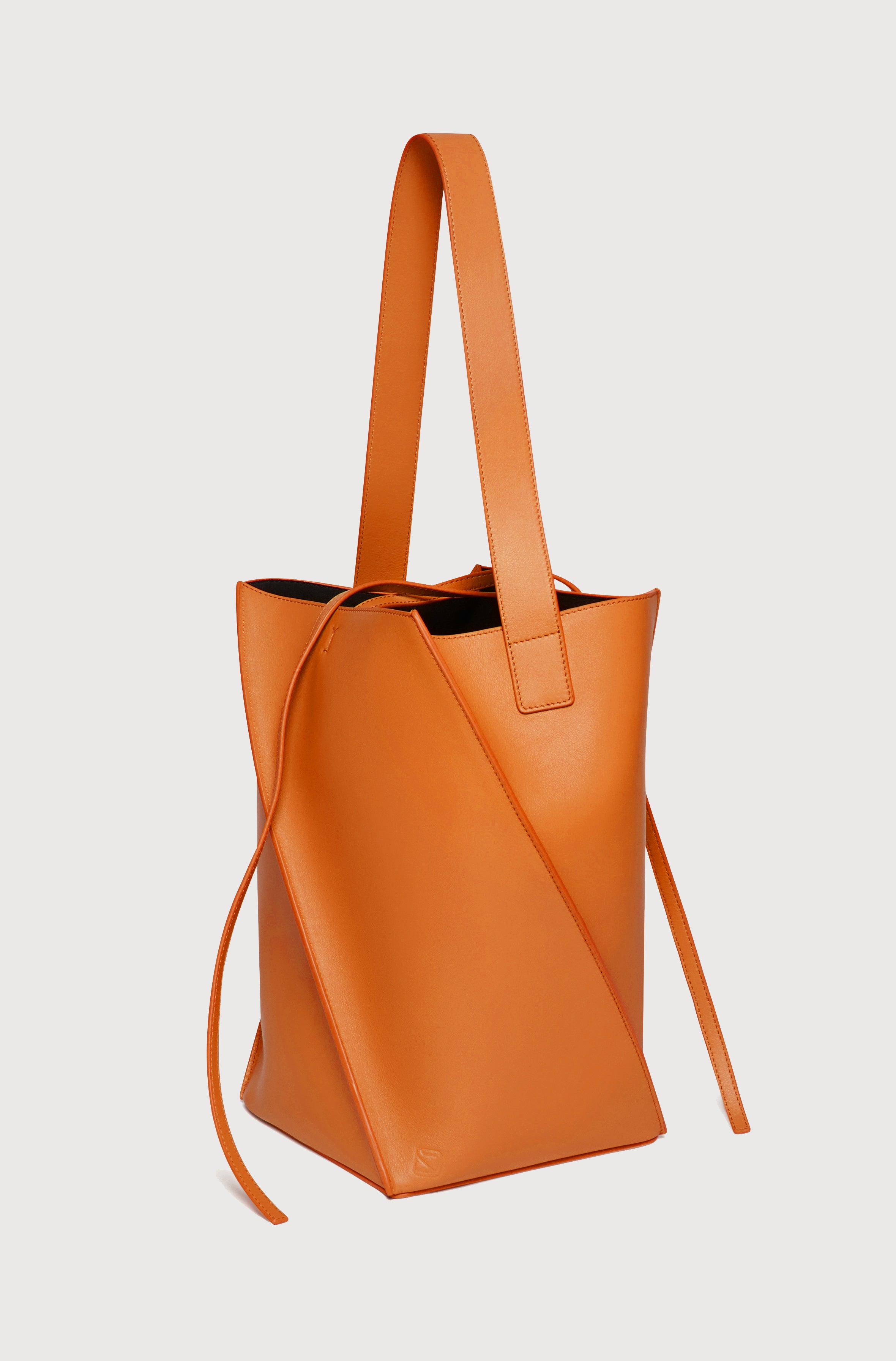 Orange Leather Tote Bag