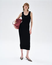 LENA TUCK STITCH MAXI DRESS - BLACK