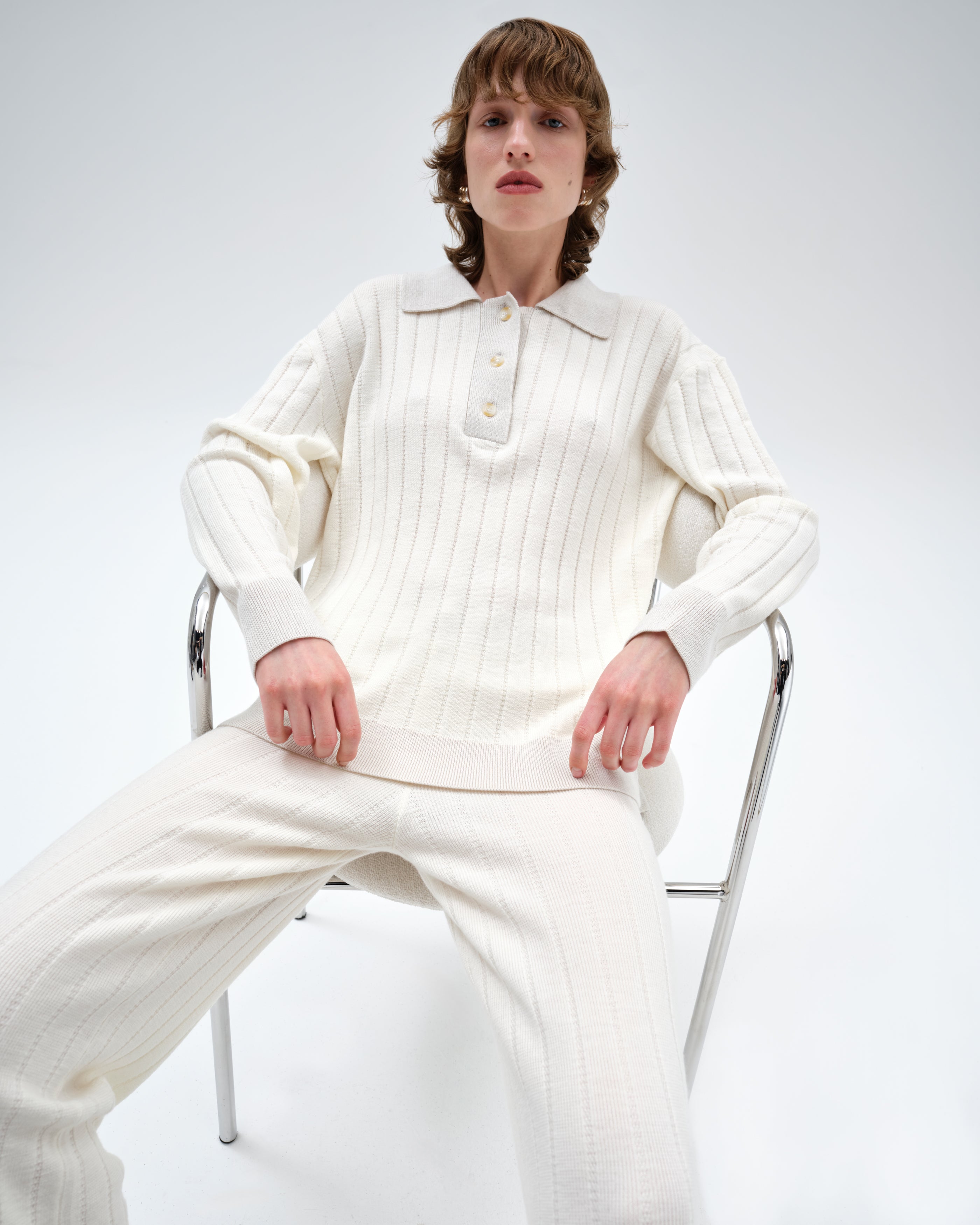 ELLIS TUCK STITCH OVERSIZED POLO - OATMEAL