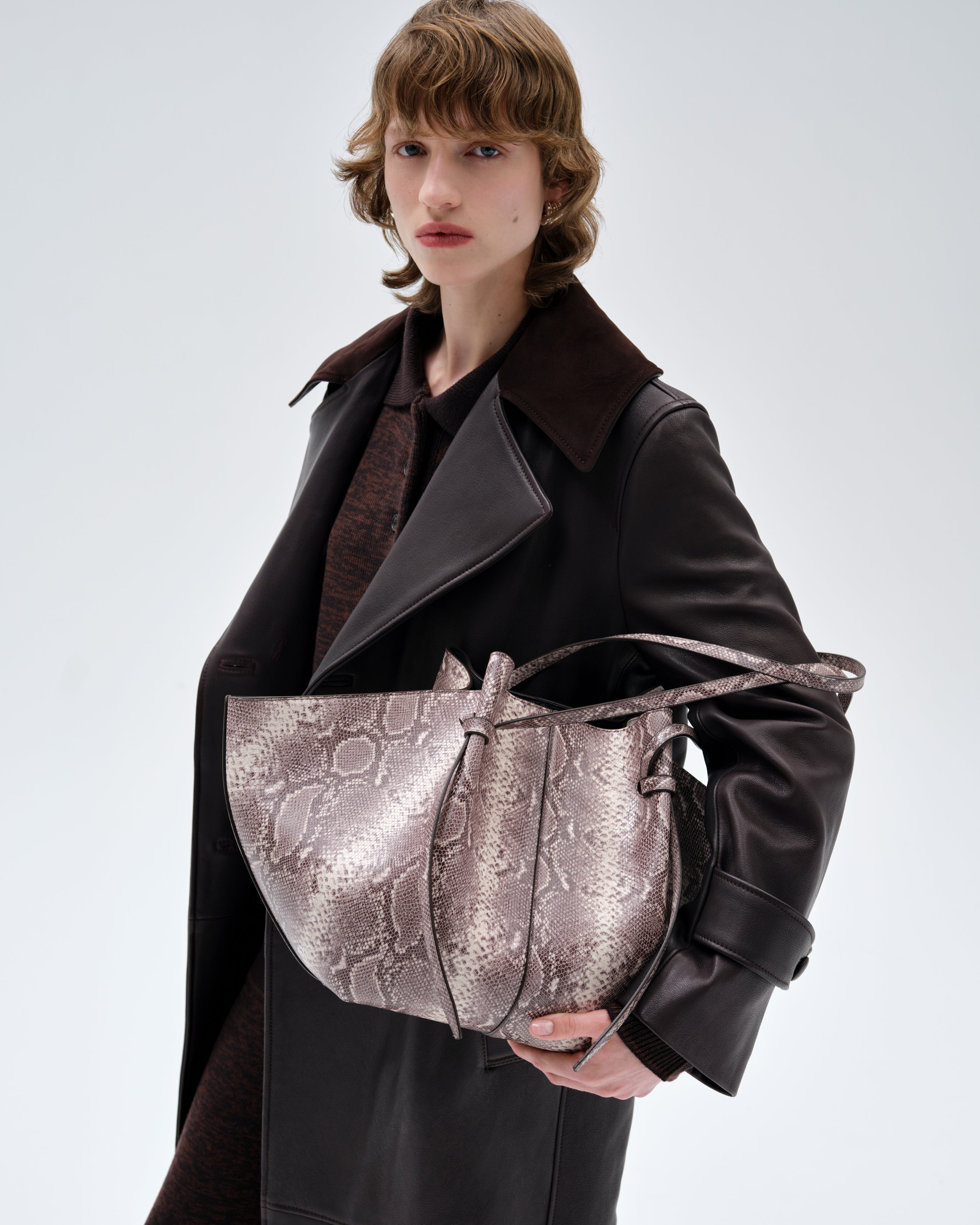 LARGE MOCHI - EMBOSSED ASH SNAKE COWHIDE LEATHER