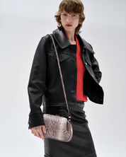 OYSTER MINI CLUTCH - EMBOSSED ASH SNAKE COWHIDE LEATHER