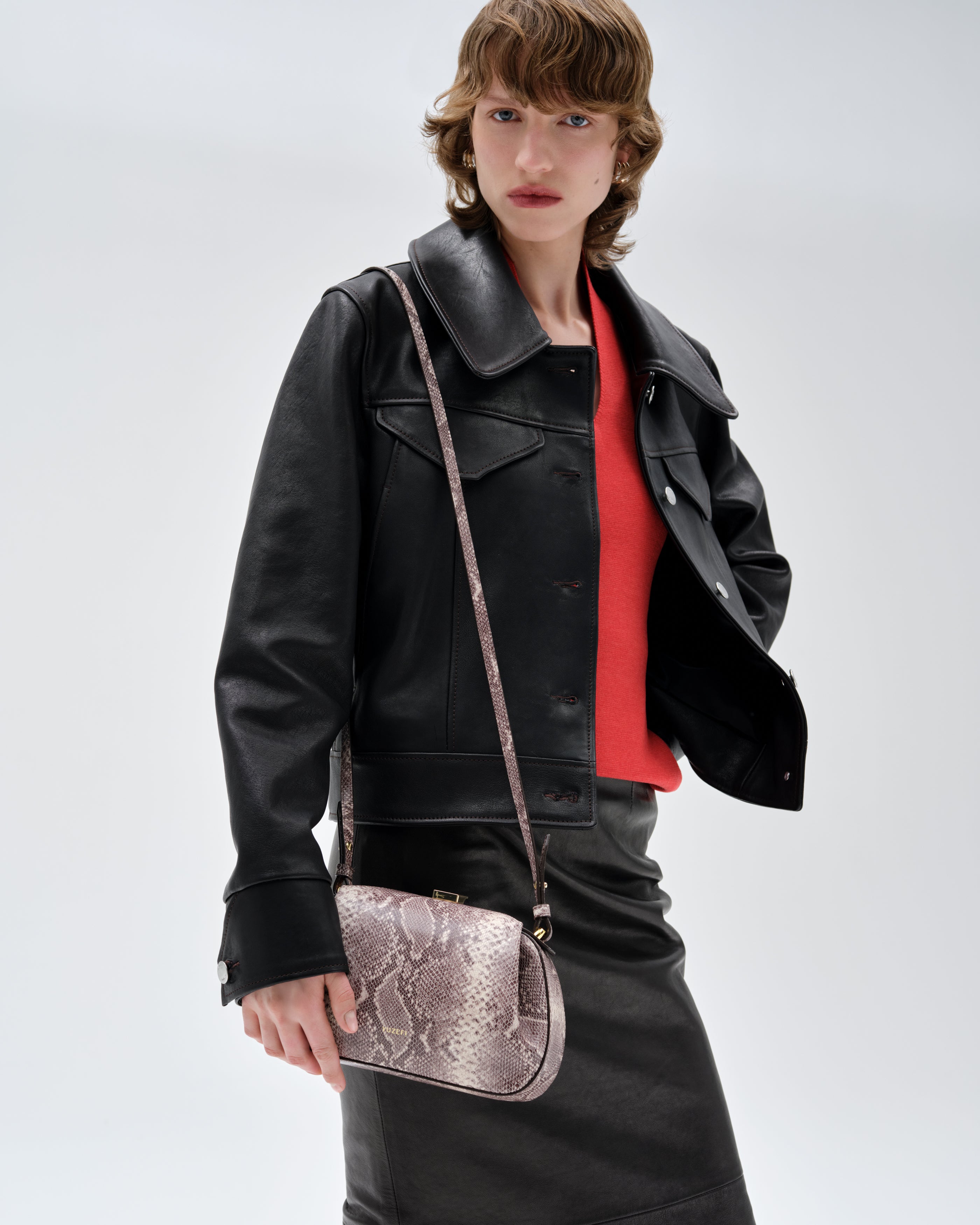 OYSTER MINI CLUTCH - EMBOSSED ASH SNAKE COWHIDE LEATHER