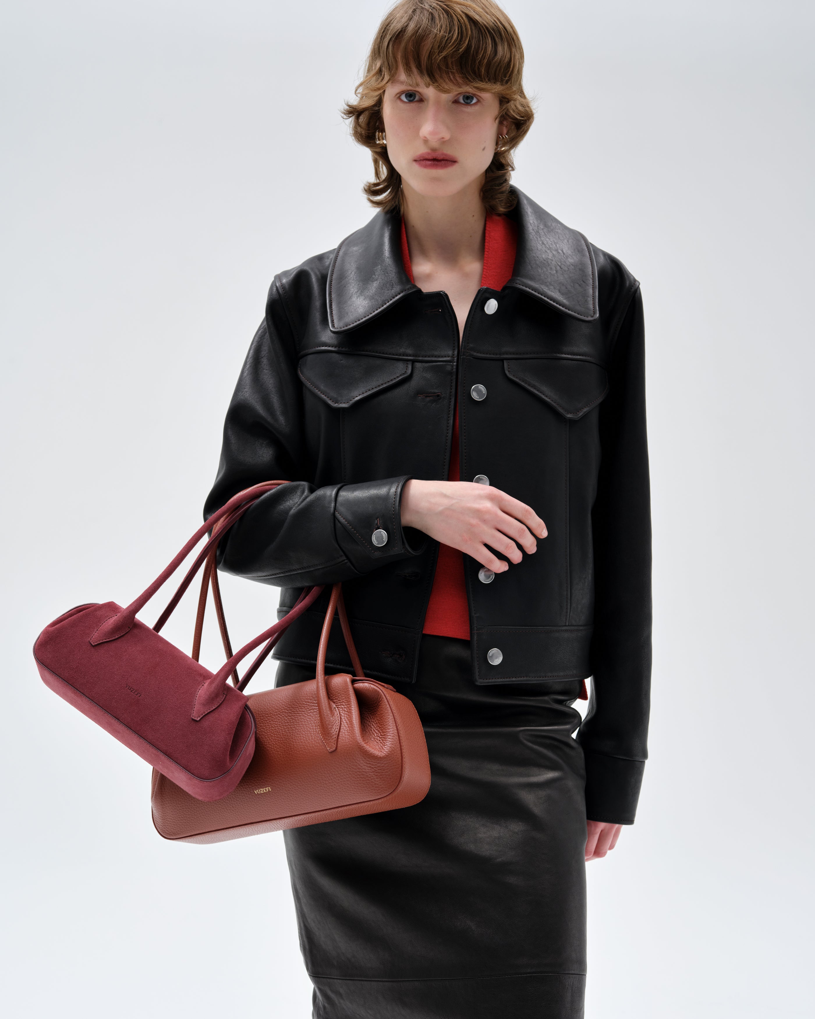 OYSTER MINI SHOULDER BAG - WINE SUEDE