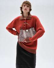 GYOZA - EMBOSSED ASH SNAKE COWHIDE LEATHER