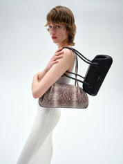 OYSTER SHOULDER BAG - EMBOSSED ASH SNAKE COWHIDE LEATHER