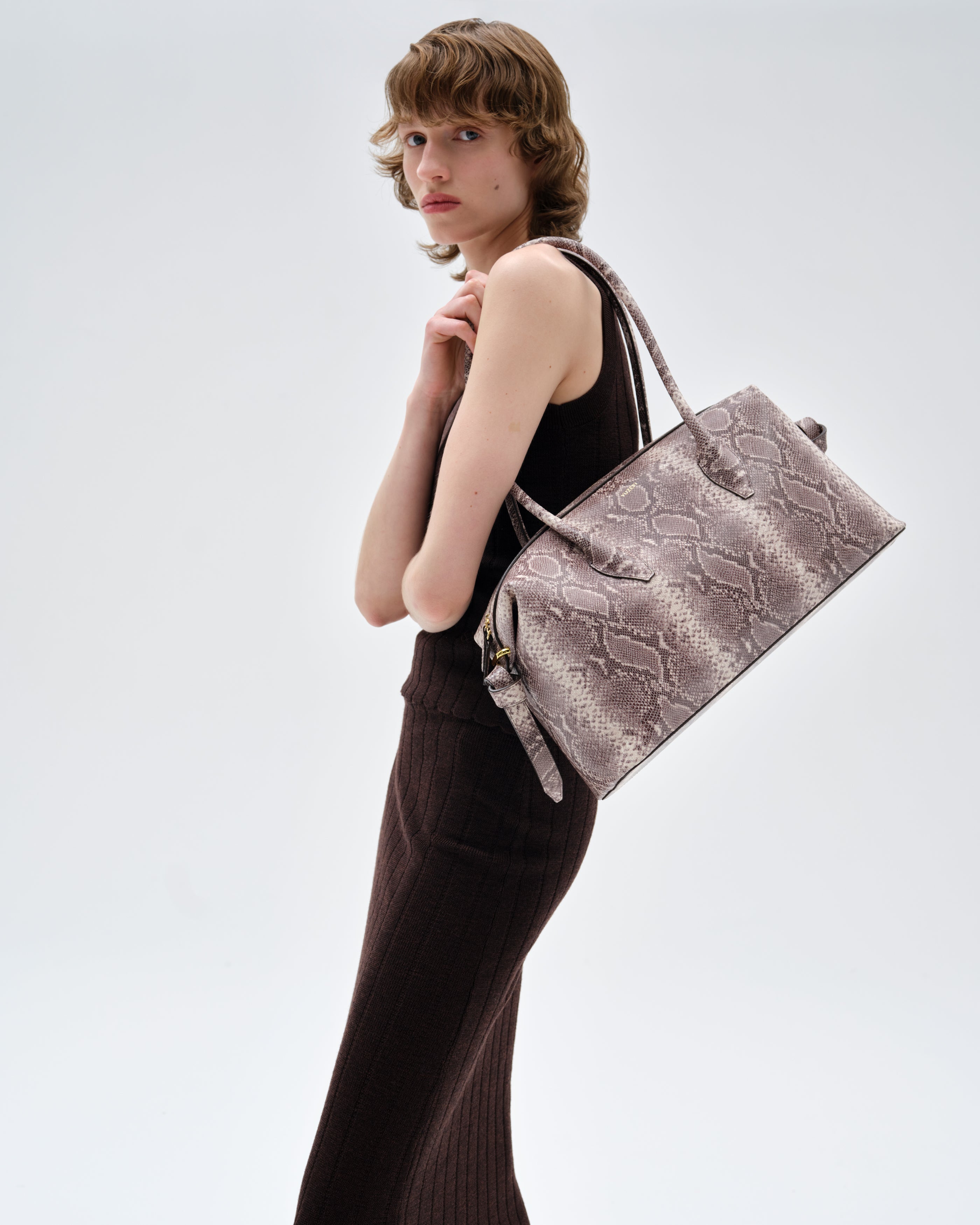 BRIOCHE DUFFLE - EMBOSSED ASH SNAKE COWHIDE LEATHER