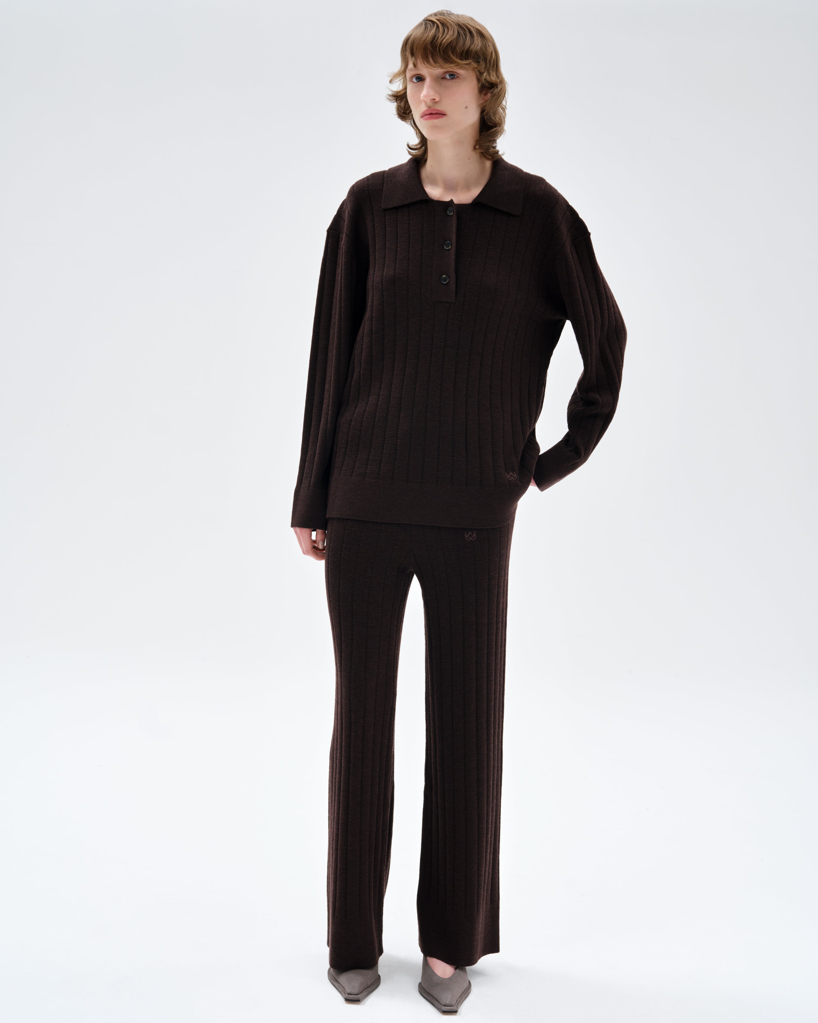 ELLIS TUCK STITCH OVERSIZED POLO - CHOCOLATE