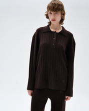 ELLIS TUCK STITCH OVERSIZED POLO - CHOCOLATE