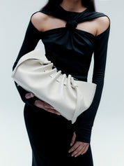 SCALLOP CLUTCH - CREAM PEBBLE GRAINED LEATHER