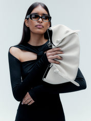 SCALLOP CLUTCH - CREAM PEBBLE GRAINED LEATHER