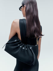 SCALLOP CLUTCH- BLACK SUEDE