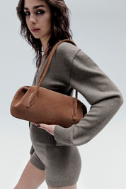 OYSTER SHOULDER BAG - COGNAC SUEDE