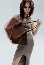 KNIT SKIRT WITH FRONT SPLIT - CLAY