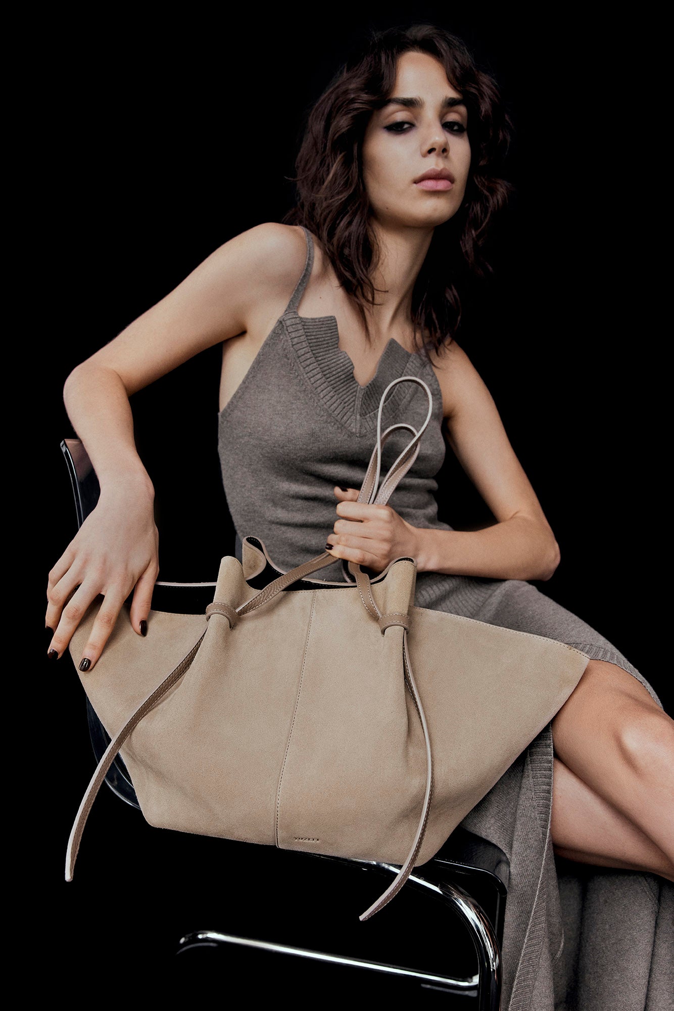 KNIT TOP WITH STRAPS - CLAY