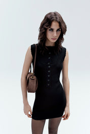 LAYERED SHORT KNIT DRESS - BLACK