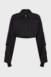 CROPPED JACKET WITH POCKET - BLACK