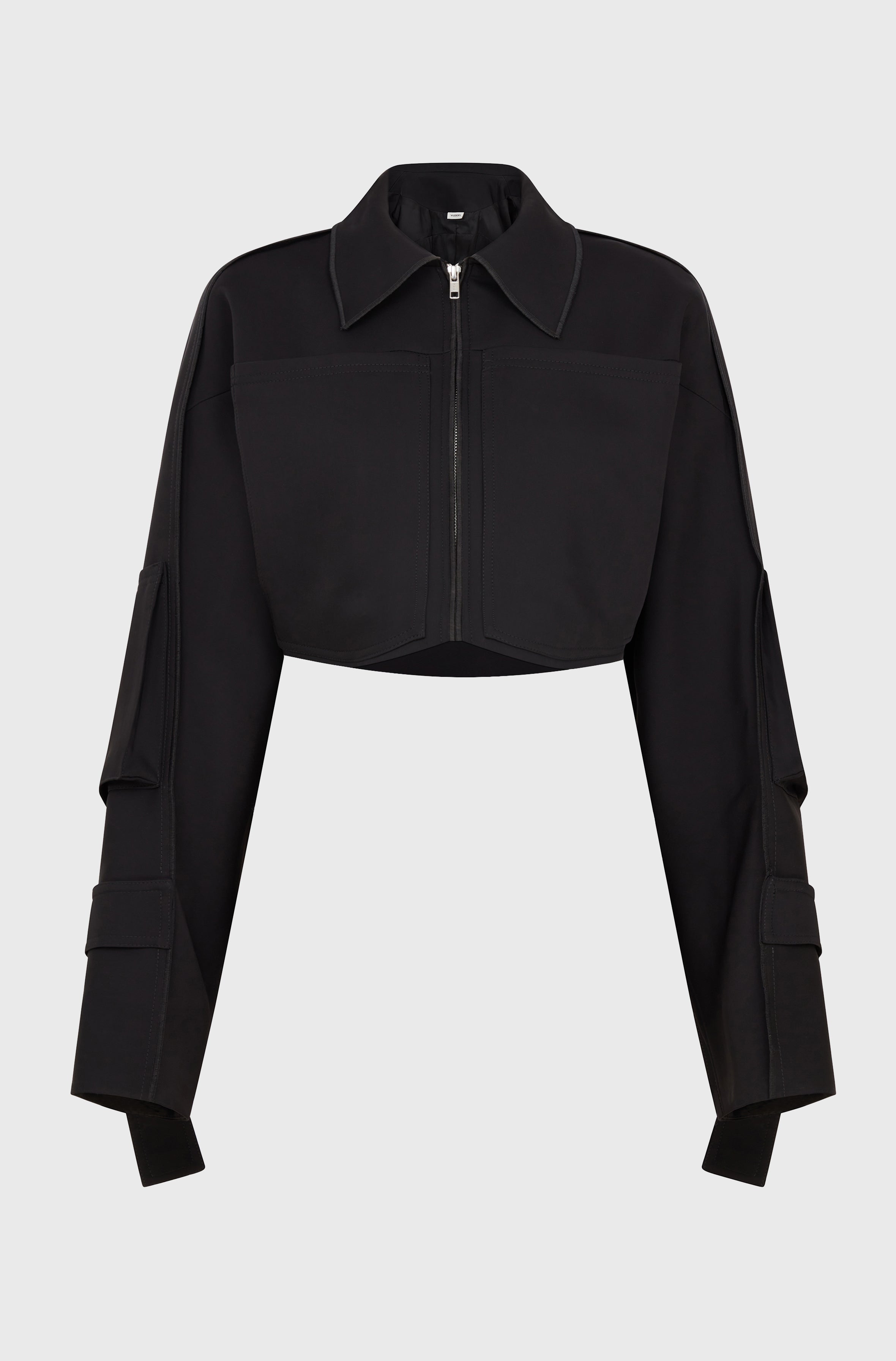 CROPPED JACKET WITH POCKET - BLACK
