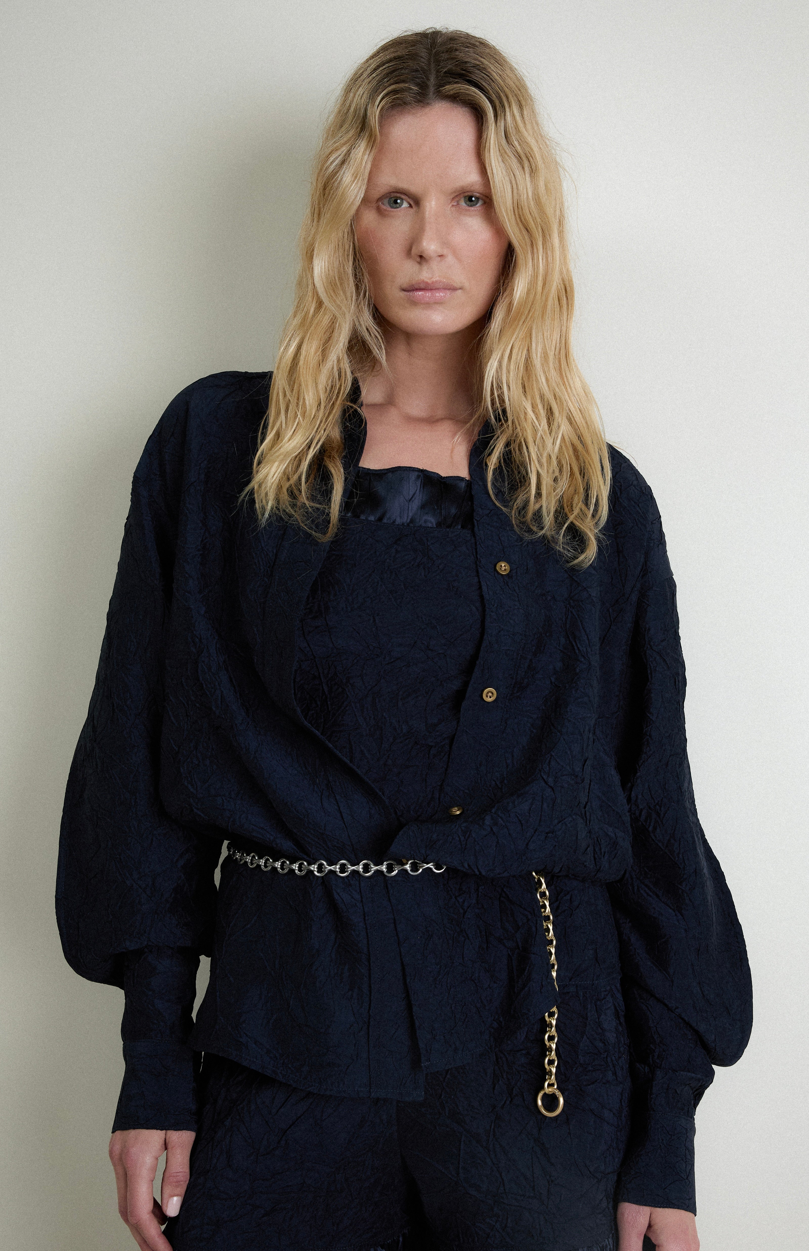 HALEH DRAPE BACK SHIRT - MIDNIGHT