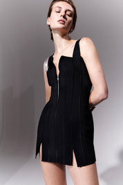 PANELLED TANK DRESS- BLACK