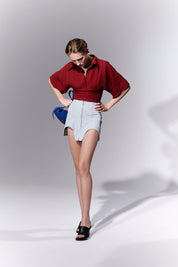 DENIM MINI SKIRT WITH INSERTS - LIGHT WASH