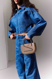 CROPPED DENIM JACKET - MID WASH