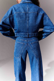 CROPPED DENIM JACKET - MID WASH