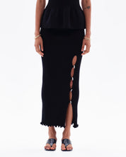 IRALYN RIB SPLIT SKIRT - BLACK