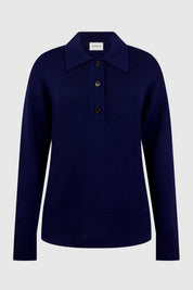 DELARA DRAPE BACK POLO JUMPER - MIDNIGHT