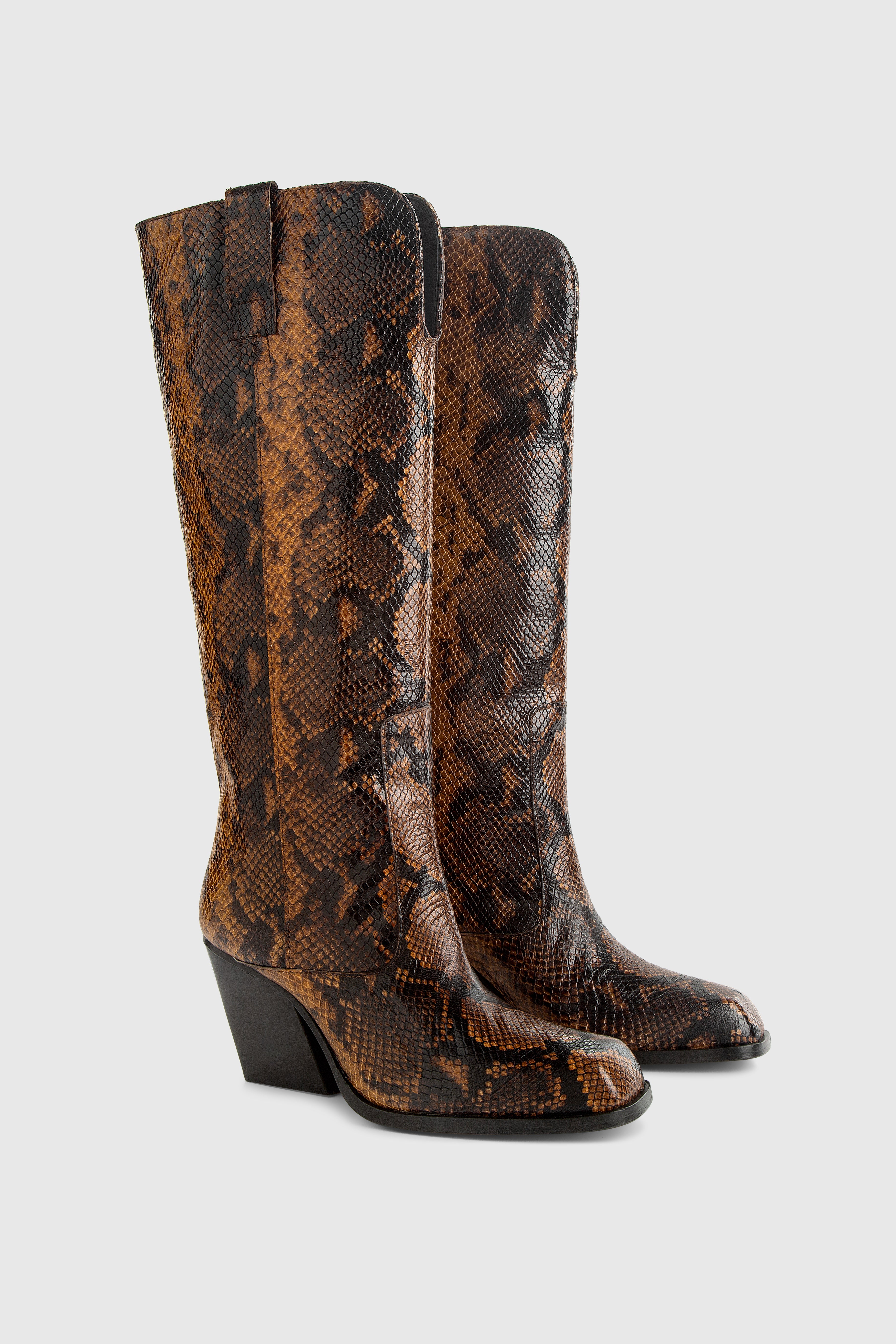 DELAVAR KNEE BOOT - EMBOSSED COGNAC SNAKE LEATHER