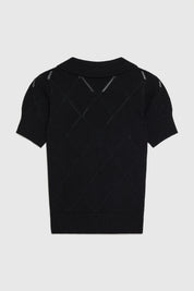 ELIORA FITTED POINTELLE POLO TOP - BLACK