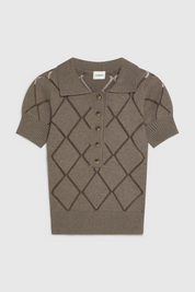 ELIORA FITTED POINTELLE POLO TOP - CLAY
