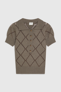 ELIORA FITTED POINTELLE POLO TOP - CLAY