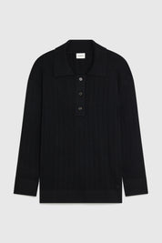ELLIS TUCK STITCH OVERSIZED POLO - BLACK