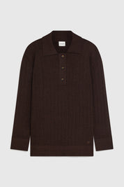 ELLIS TUCK STITCH OVERSIZED POLO - CHOCOLATE