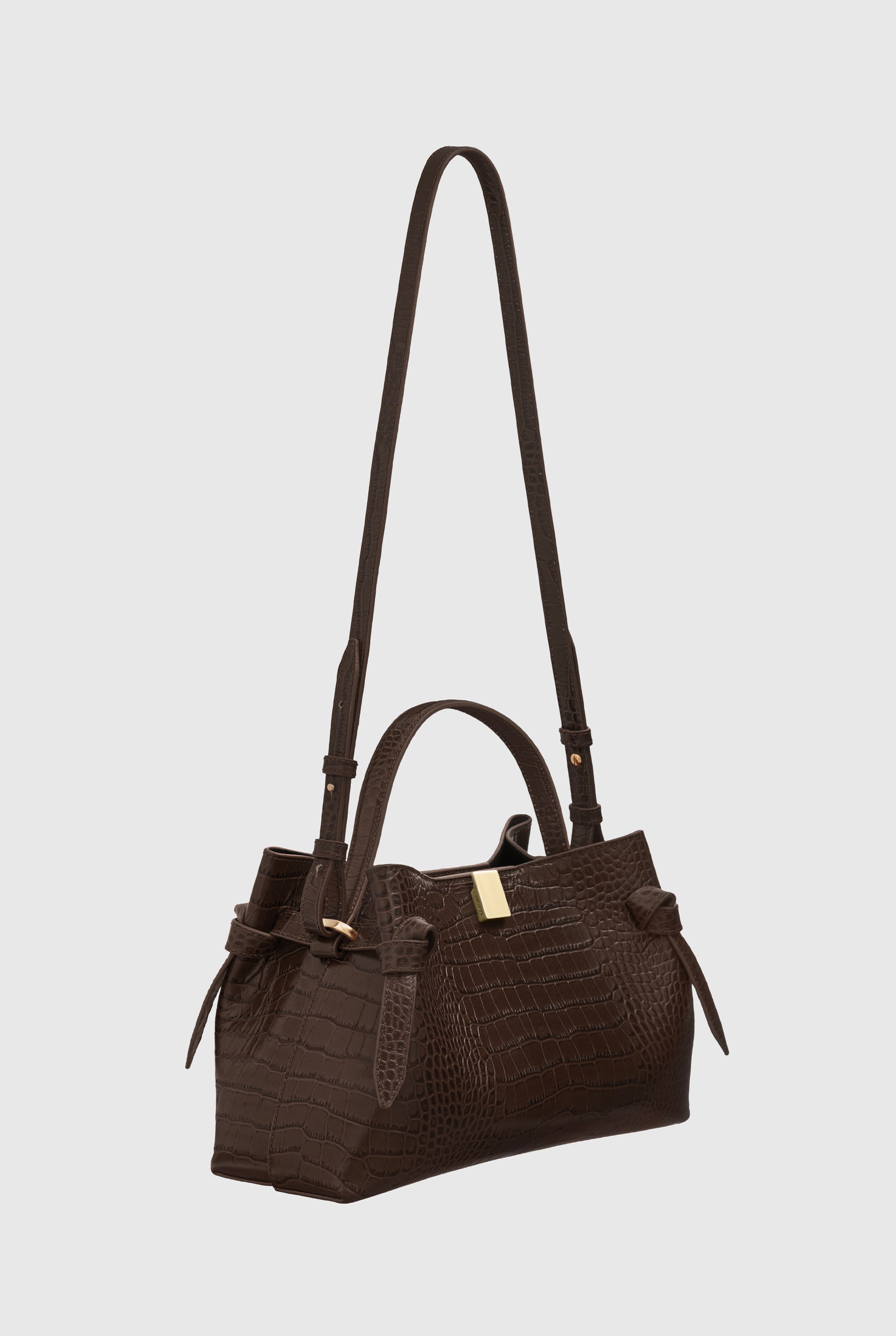 GYOZA - EMBOSSED ESPRESSO CROC LEATHER