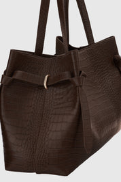 GYOZA TOTE - EMBOSSED ESPRESSO CROC LEATHER