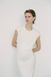 ZIBA DRAPE BACK DRESS - VANILLA