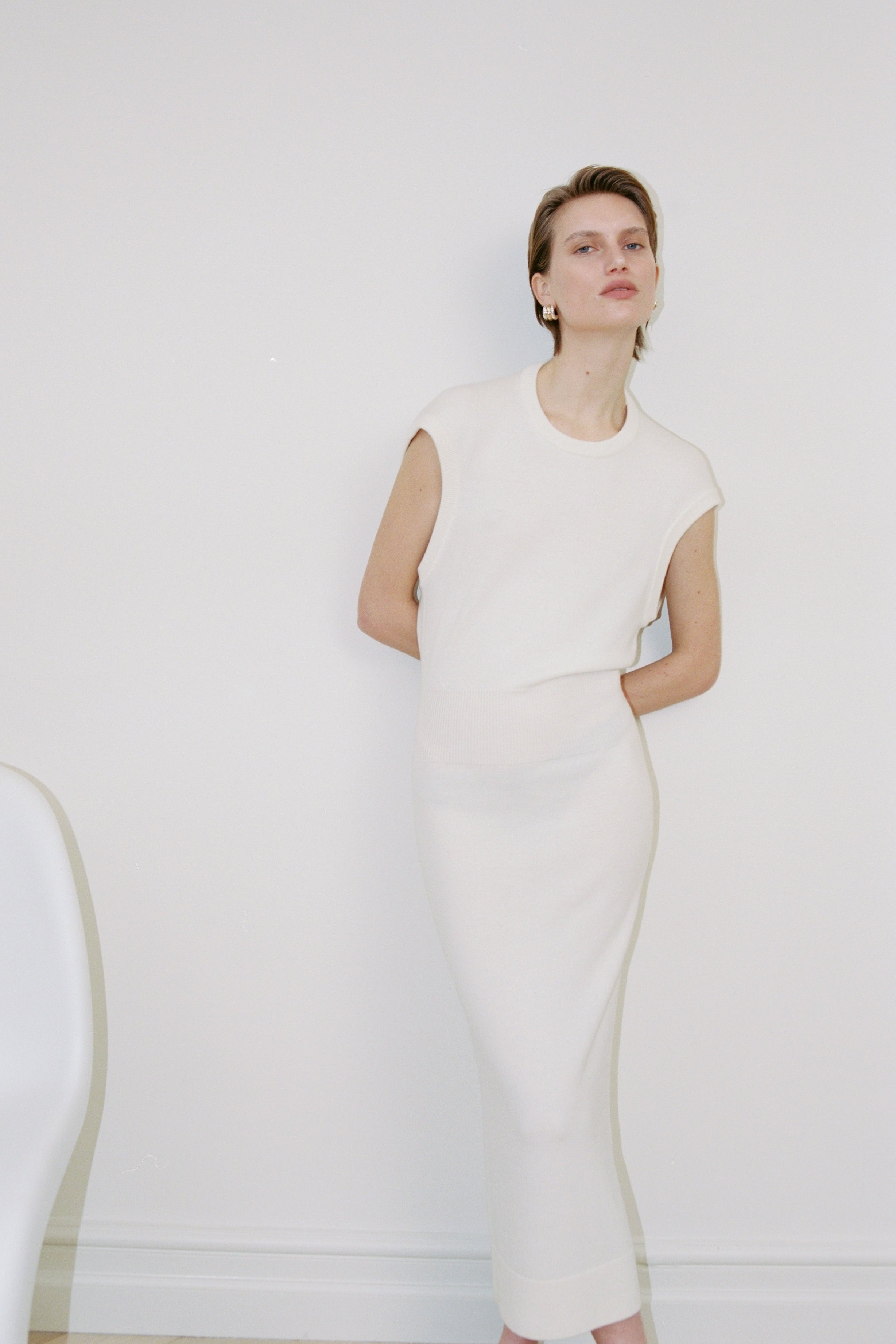 ZIBA DRAPE BACK DRESS - VANILLA