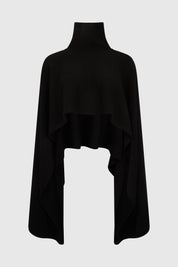 KAVIAN FUNNEL NECK PONCHO - BLACK