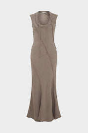 LACED UP MINI DRESS - TAUPE CREPE