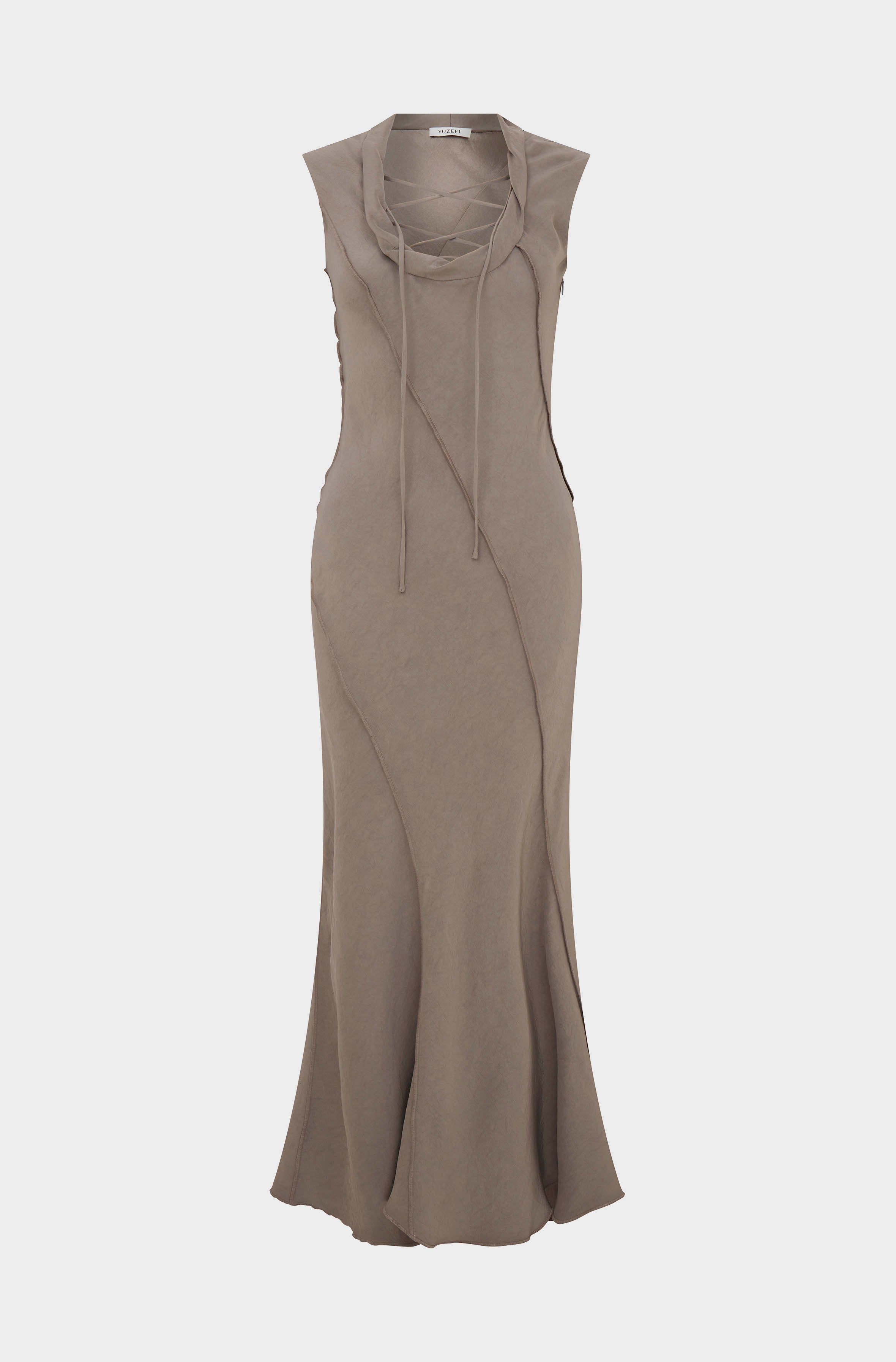 LACED UP MINI DRESS - TAUPE CREPE